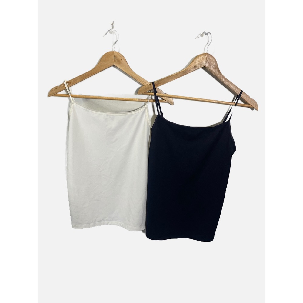 Ann Taylor Camisole Set Women M Navy Cream Stretch Layering Tank Top Essential